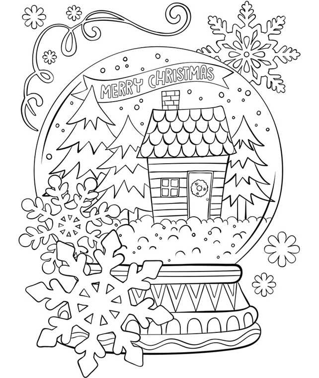 Snowglobe Merry Christmas Coloring Page Printable 1