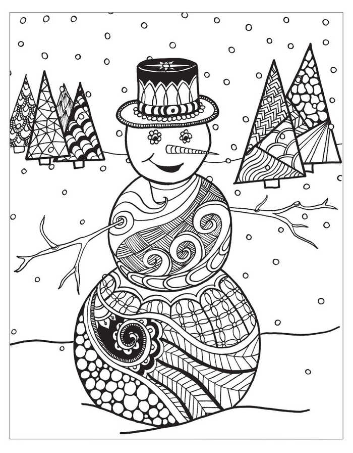 Snowman Scene Design. Printable Coloring Sheet