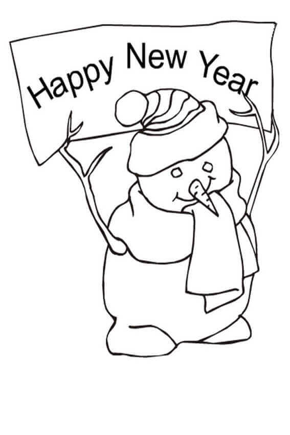 Snowman Wishing Happy New Year Coloring Page