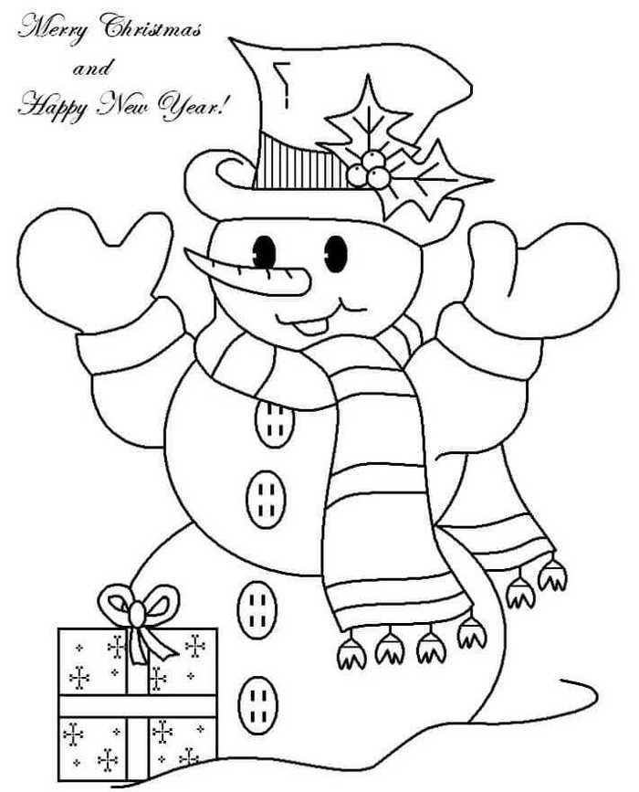 Snowman Wishing Happy New Year Coloring Pages