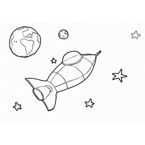 Spaceship And Planet Earth Coloring Page