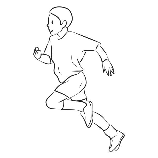 young man running pose, sport line art vector illustration