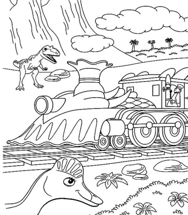 Steam Locomotive In Dinosaurus Train Coloring Page Coloring Sun