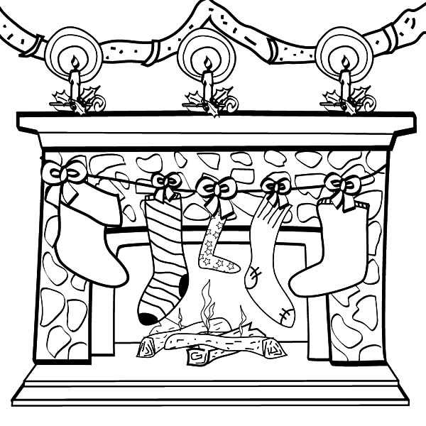 Stockings Hung On The Chimney Coloring Page