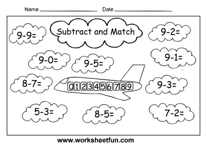 Subtract And Match Worksheets