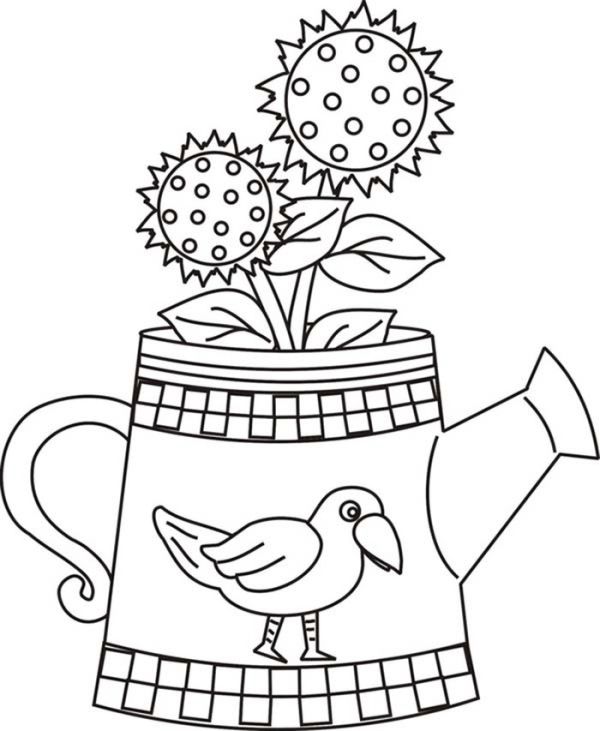 Sunflower And Watering Can Coloring Page Coloring Sun