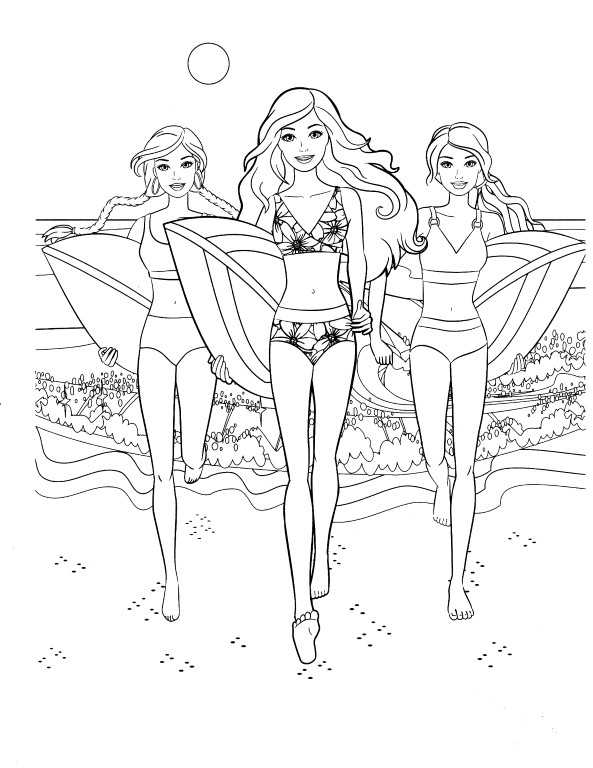 Surf Friends Barbie Coloring Page
