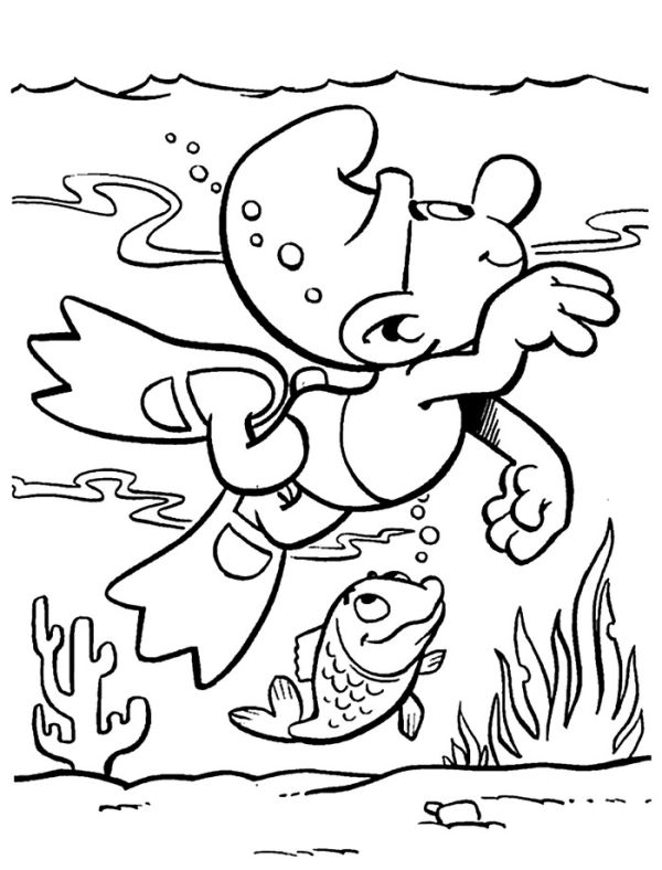 Swimming smurf coloring pages