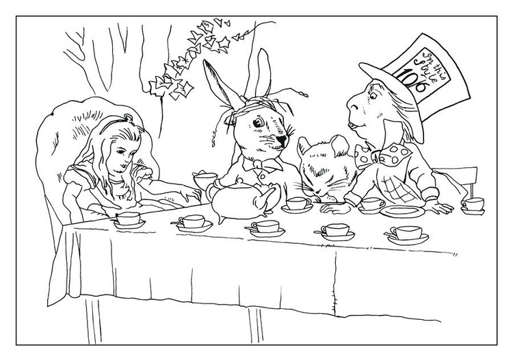 Tea Party Coloring Pages Of Alice In Wonderland