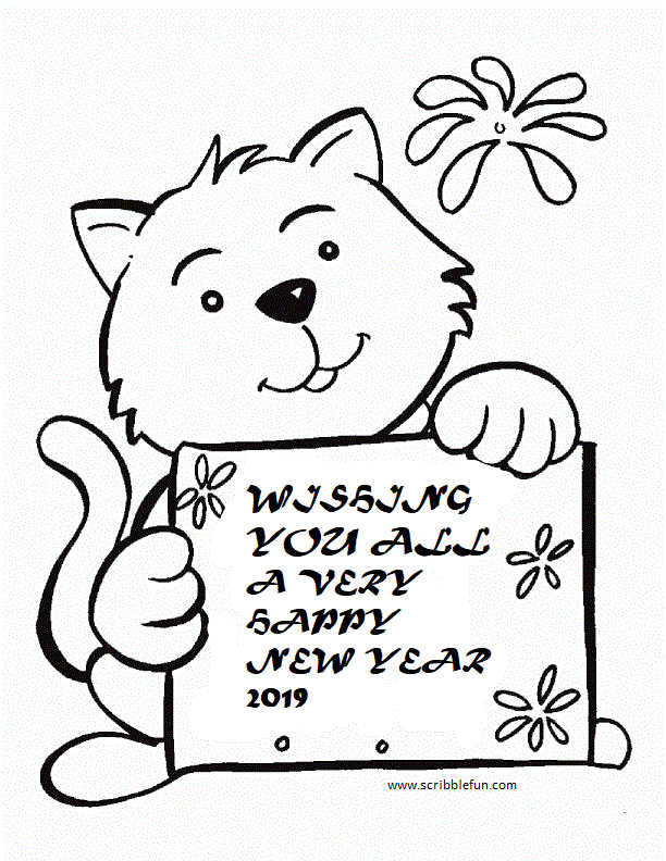 Teddy Wishing Happy New Year Coloring Image