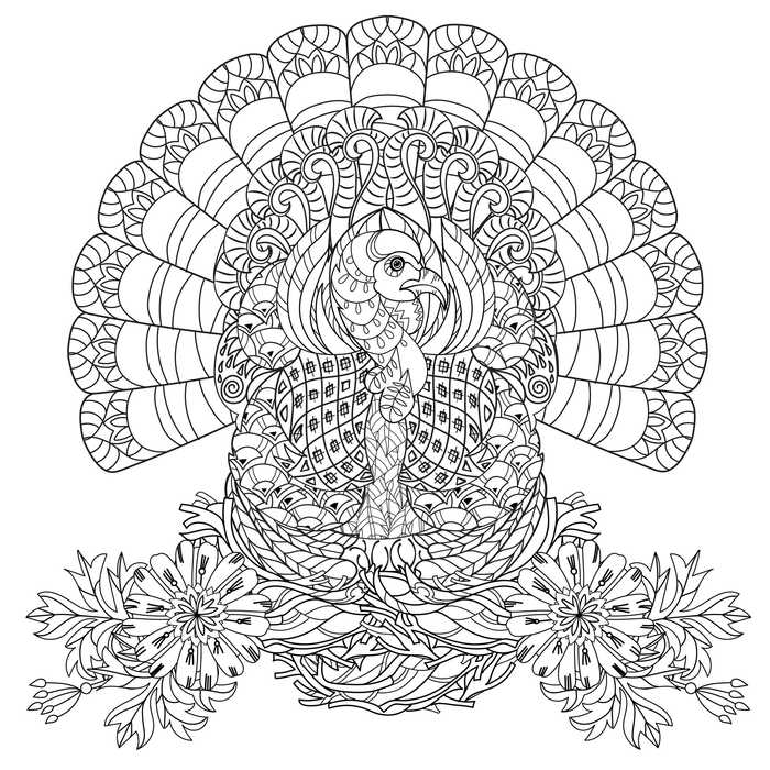 Thanksgiving Turkey Adult Coloring Page