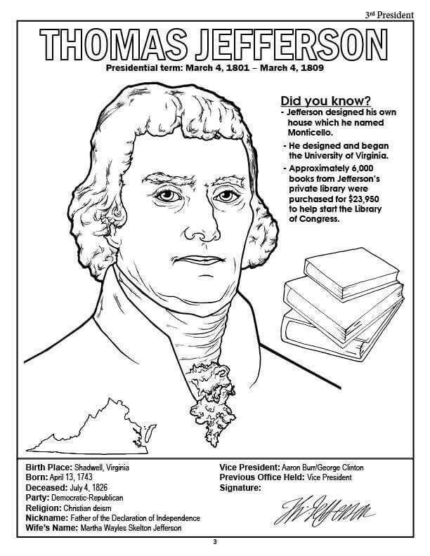 Thomas Jefferson Presidents Day Worksheet