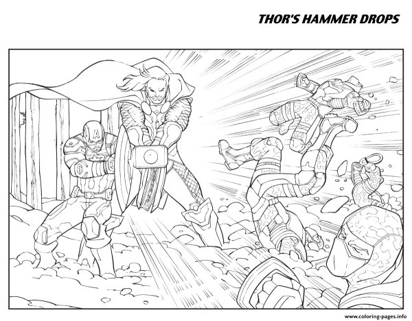 Thors Hammer Drops Avengers Coloring Pages Printable
