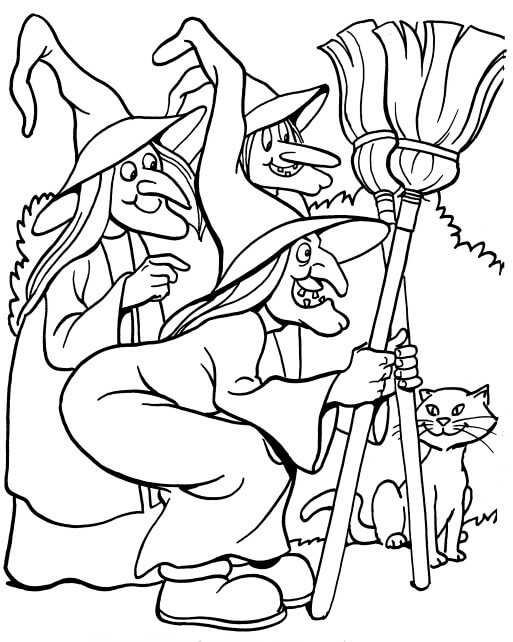 Three Witches Halloween Coloring Pages