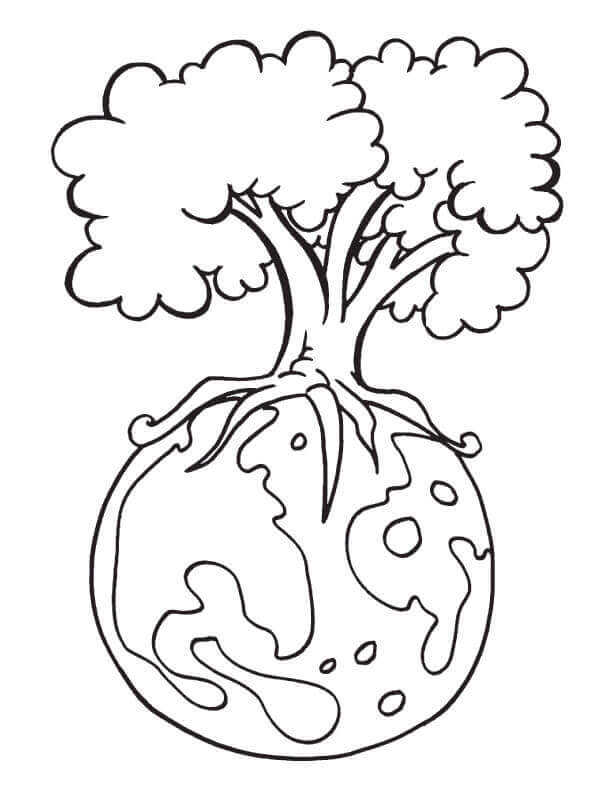 Tree And Earth Coloring Pages
