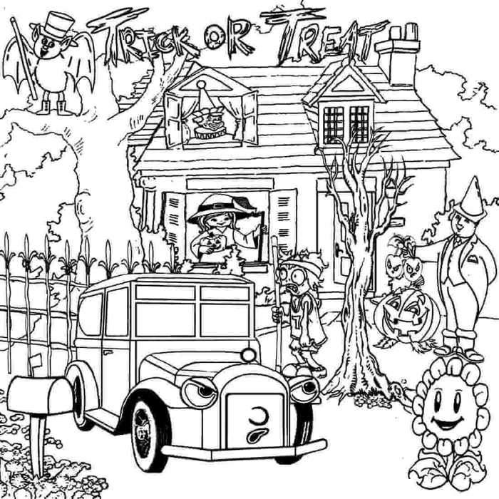 Trick Or Treat Haunted House Coloring Page