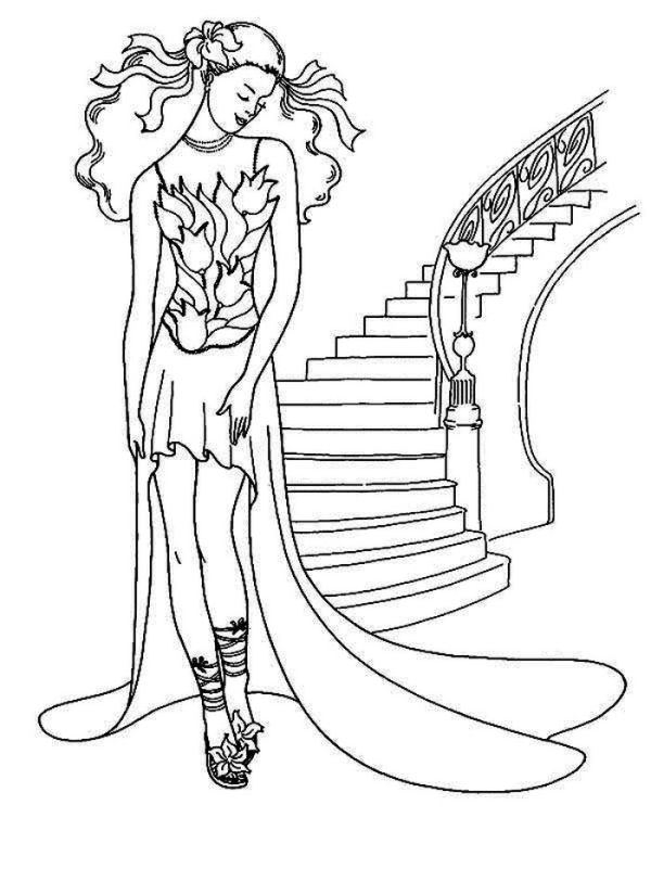 Tulips Dress Model Coloring Page Coloring Sun