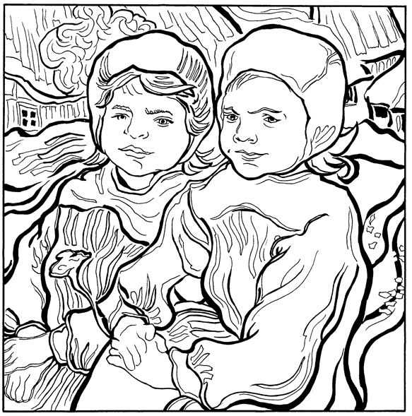 Two Children Playing Van Gogh Coloring Pages
