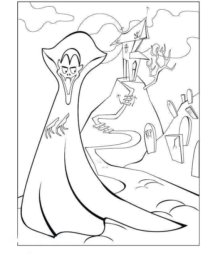 Vampire And Graveyard Coloring Page
