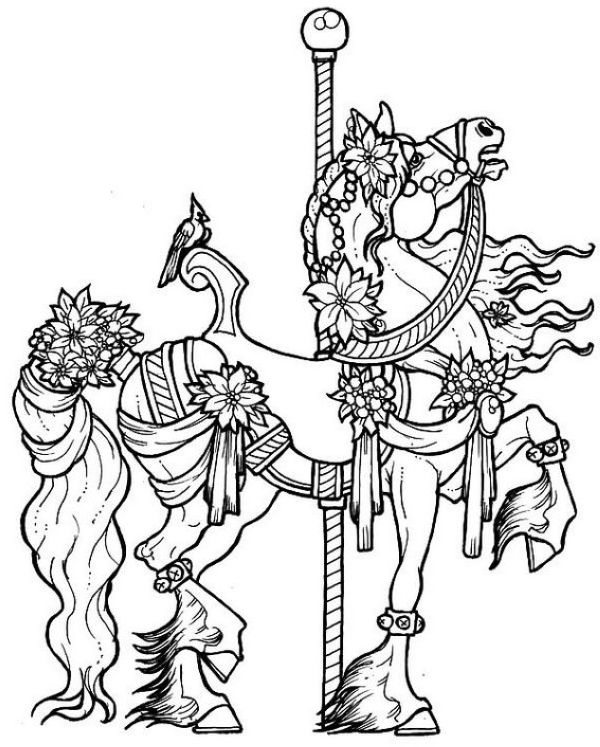 Very Detailed Gorgeous Decorated Carousel Horse Coloring Pictures