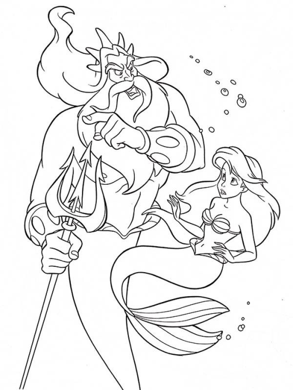 Walt Disney King Triton Is Angry To Ariel Coloring Page Coloring Sun