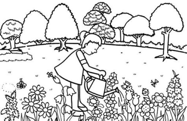 Watering Flowers Gardening Coloring Pages