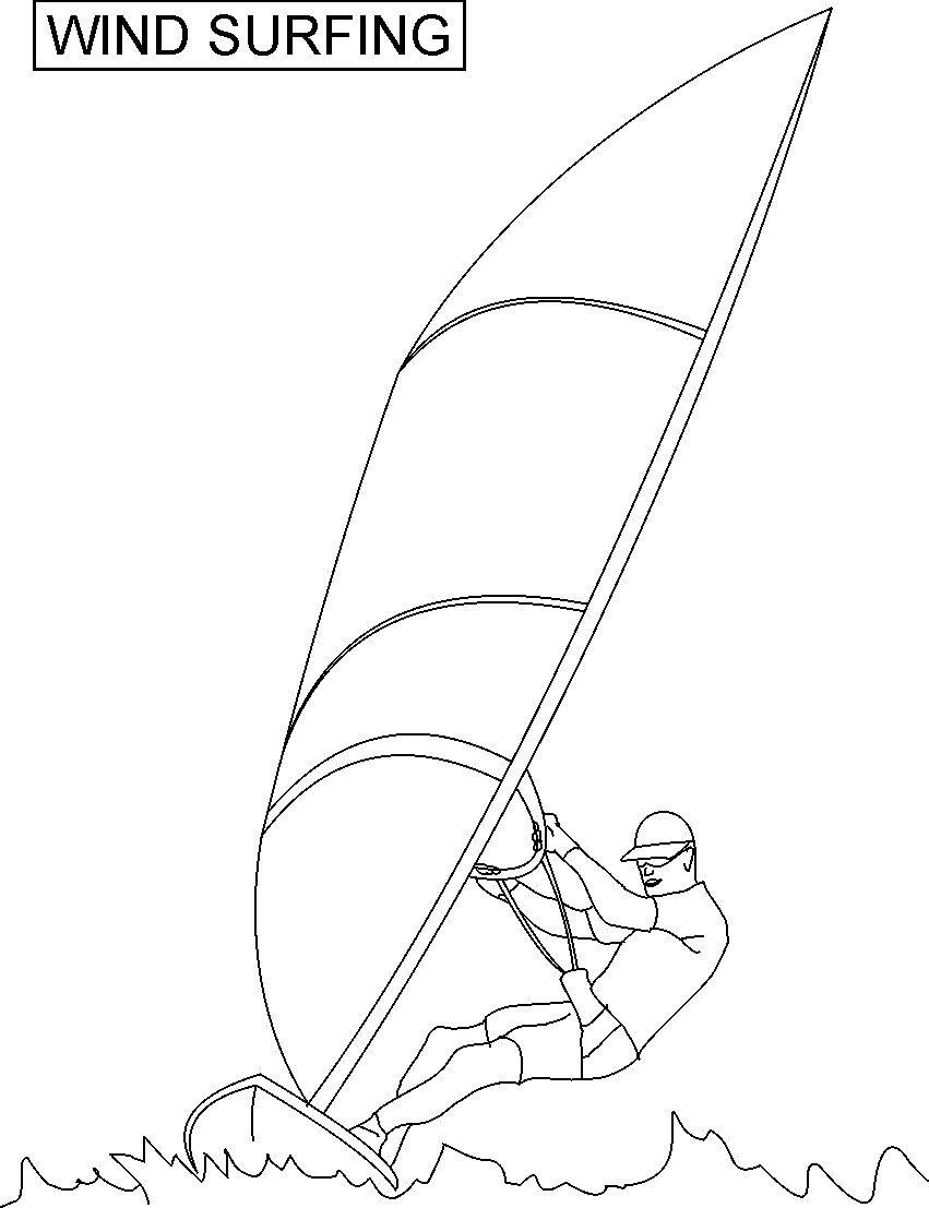 wind surfing coloring printable page