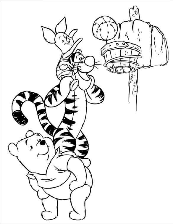 Winnie The Pooh And Friends Playing Basketball Coloring Pages