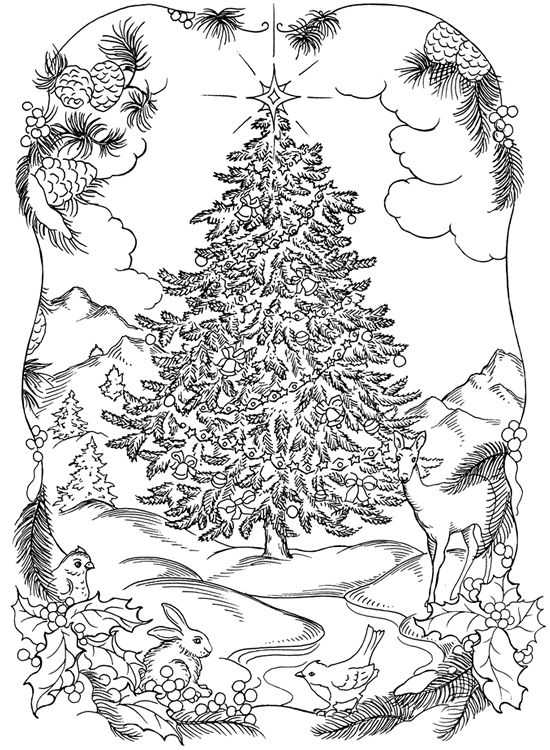 Winter Christmas Tree Coloring Pages For Adults