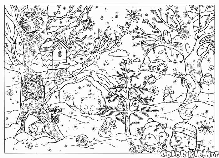 Winter Scene Coloring Page For Adults