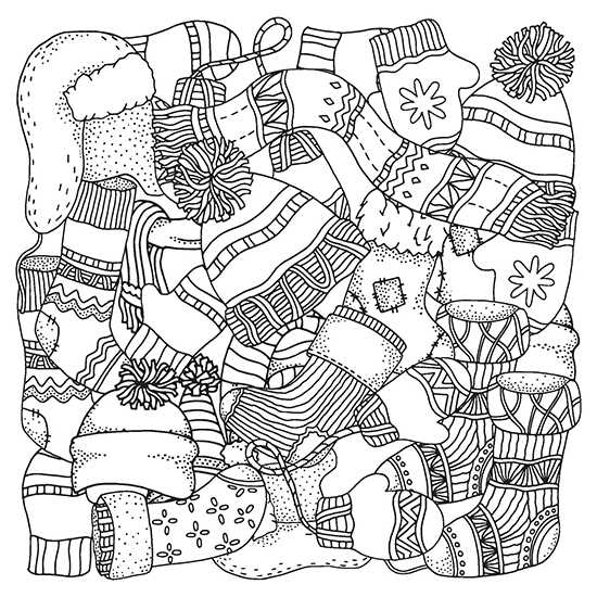 Winter Stockings Hats And Mittens Coloring Page 1