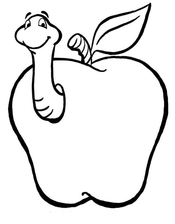 Worm apple preschool coloring pages
