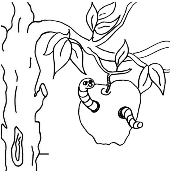 Worms in Apple Tree Coloring Page