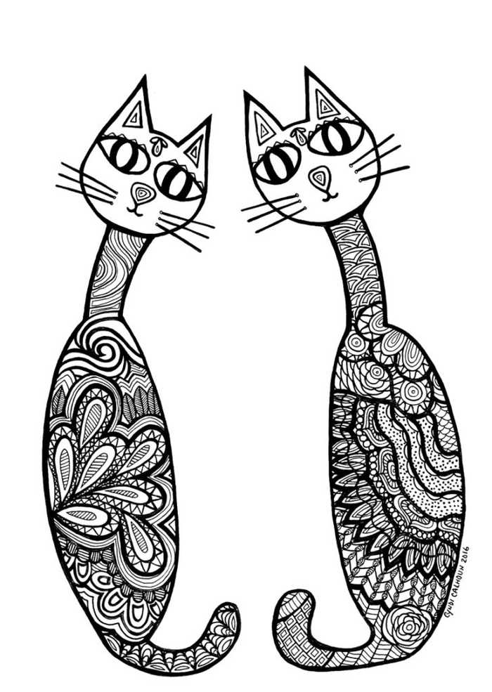 Zen Cat Pair Coloring Pages