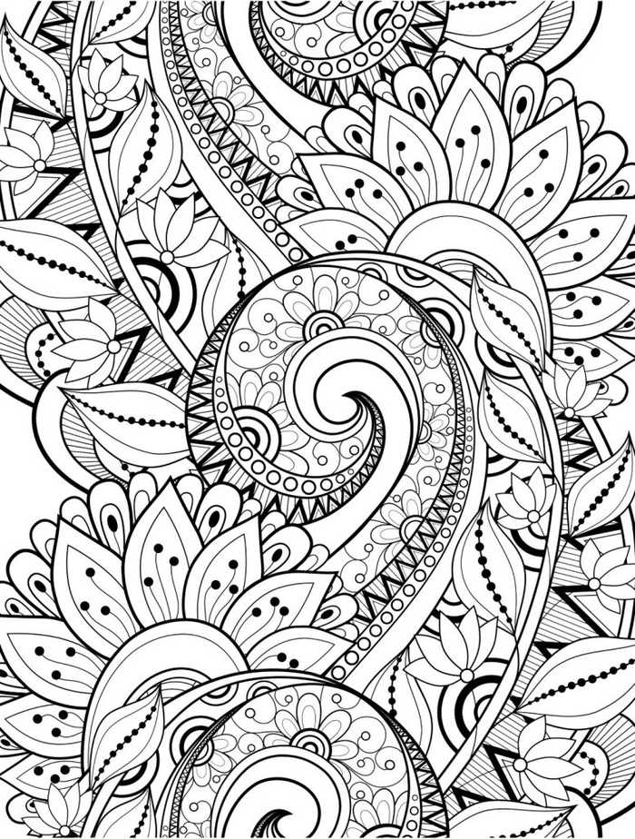 Zen Flowers With Swirl Adult Coloring