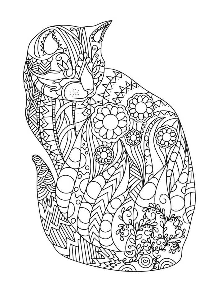 Zen Nature Cat Coloring Page