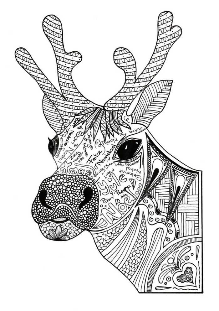 Zen Reindeer Christmas Coloring Pages For Adults
