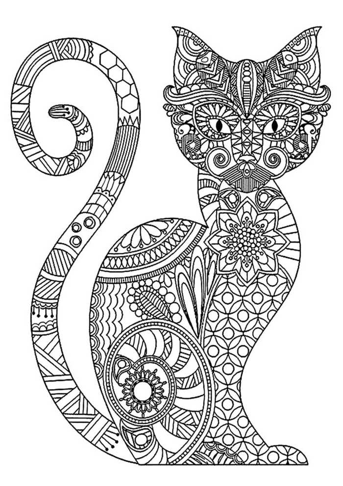 Zentangle Cat Coloring Page For Adults