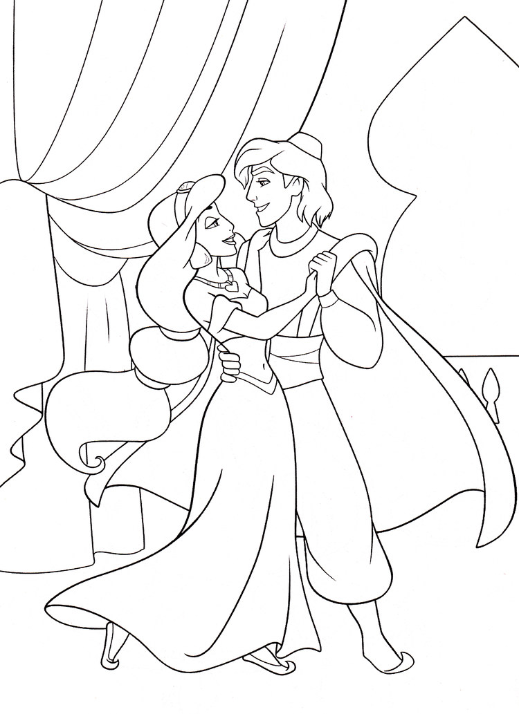 aladdin and jasmine dancing coloring pages