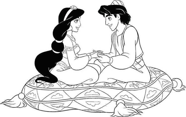 aladdin happy flying with jasmine coloring pages