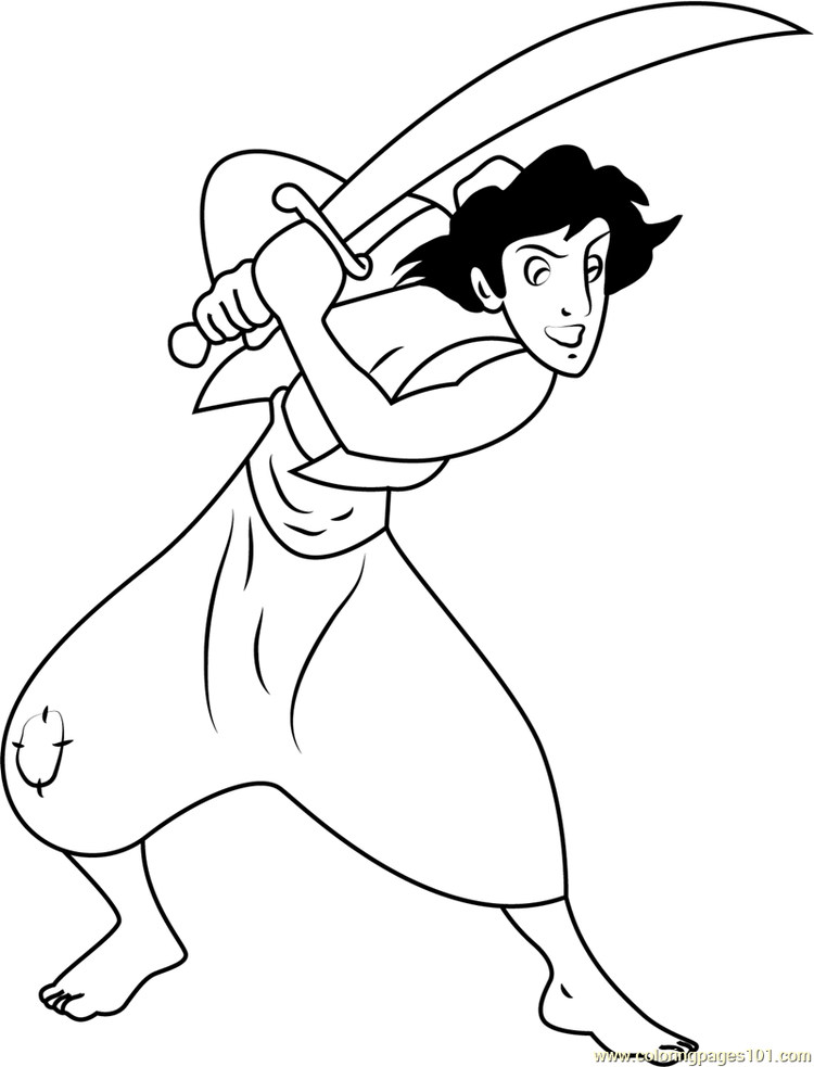 aladdin with sword coloring pages