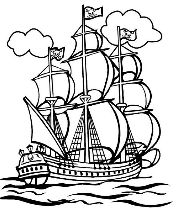 animated cartoon pirate ships coloring page