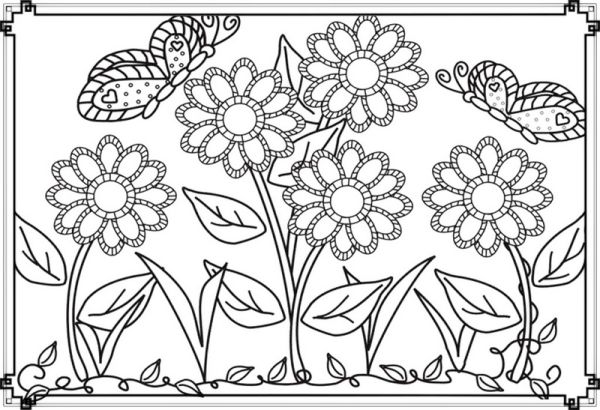 beautiful flower garden with butterfly coloring pages
