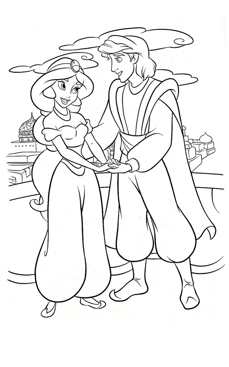 coloring pages of jasmine and aladdin