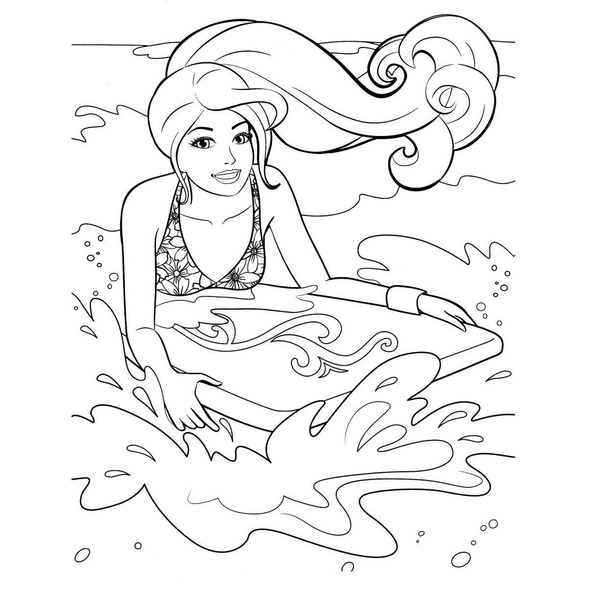 barbie surfing coloring pages