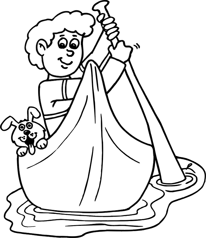 boy canoeing in the summer coloring pages