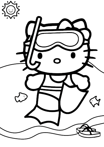 hello kitty swimming coloring pages