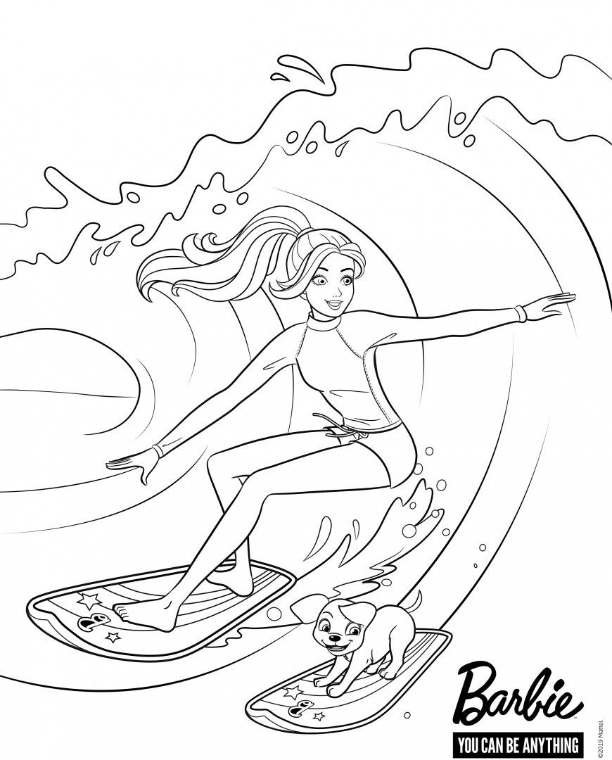 printable barbie surfer coloring pages