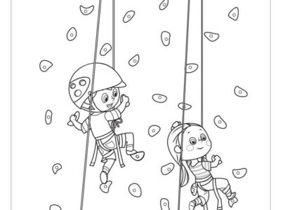 vector coloring book, children climbs climbing wall