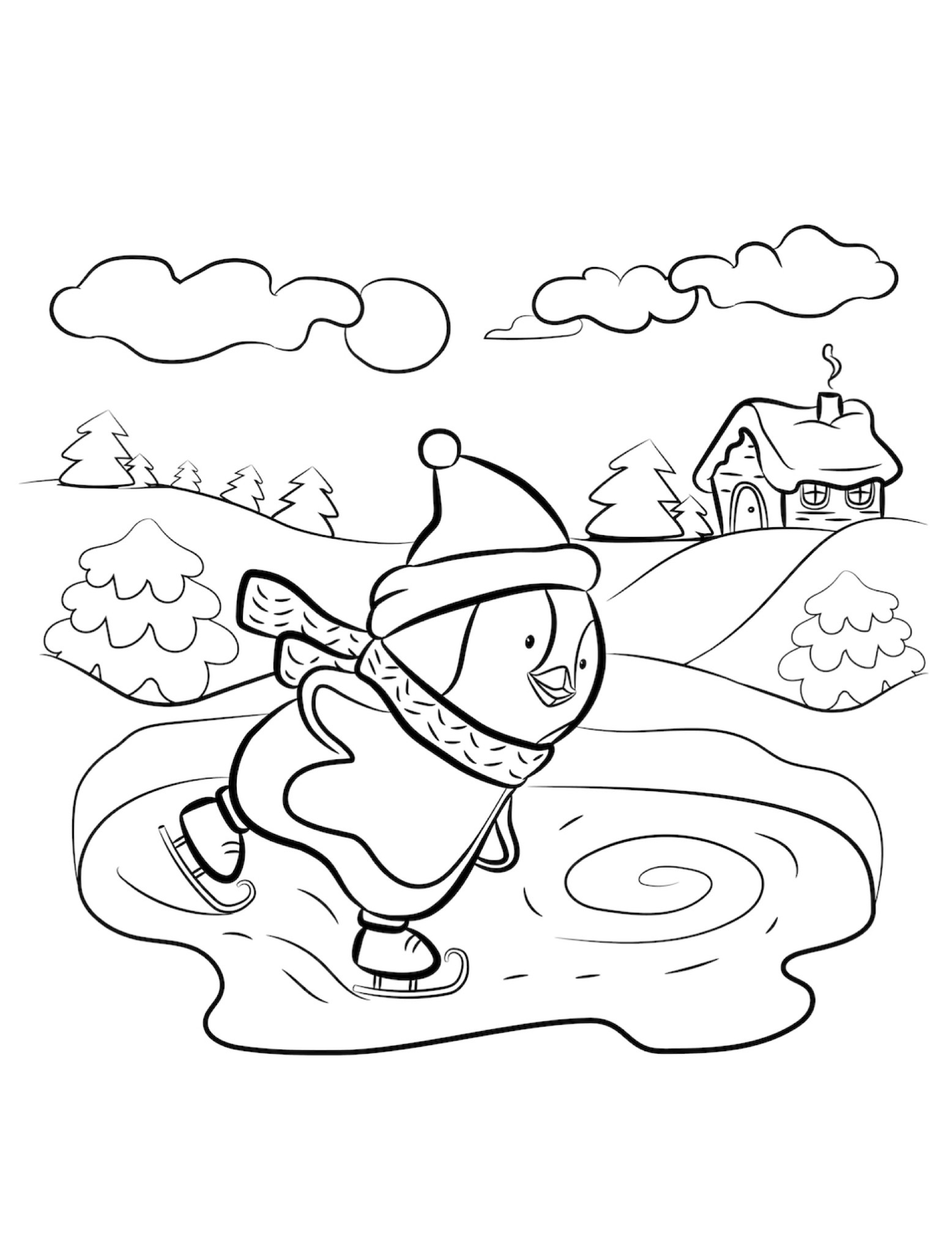 ice skating animals coloring pages